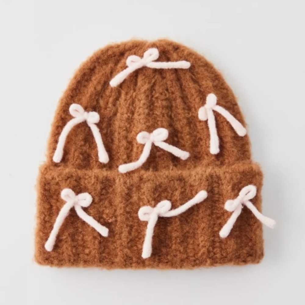 Urban Outfitters Brown Knit Beanie with Cream Accents